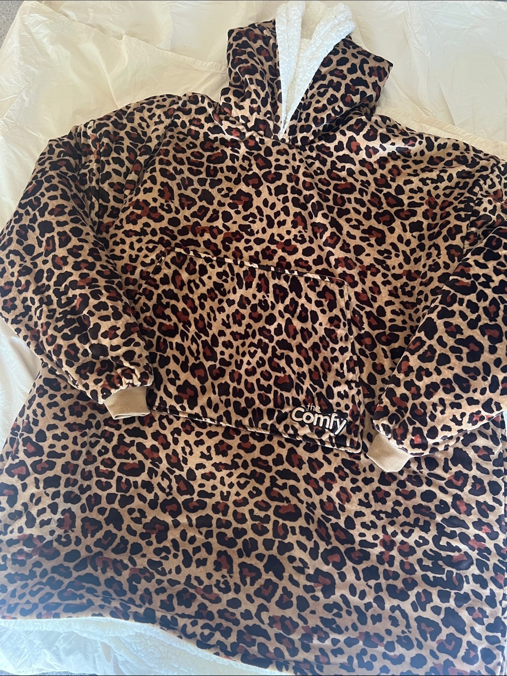 The Comfy  Leopard Print Hooded Wearable Blanket - Brown
